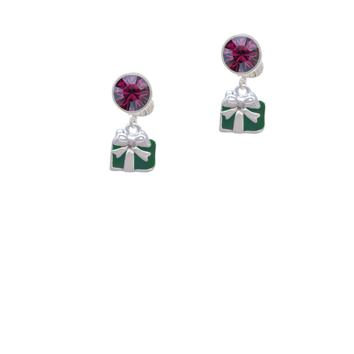 Small Green Enamel Present Crystal Clip On Earrings Image 8