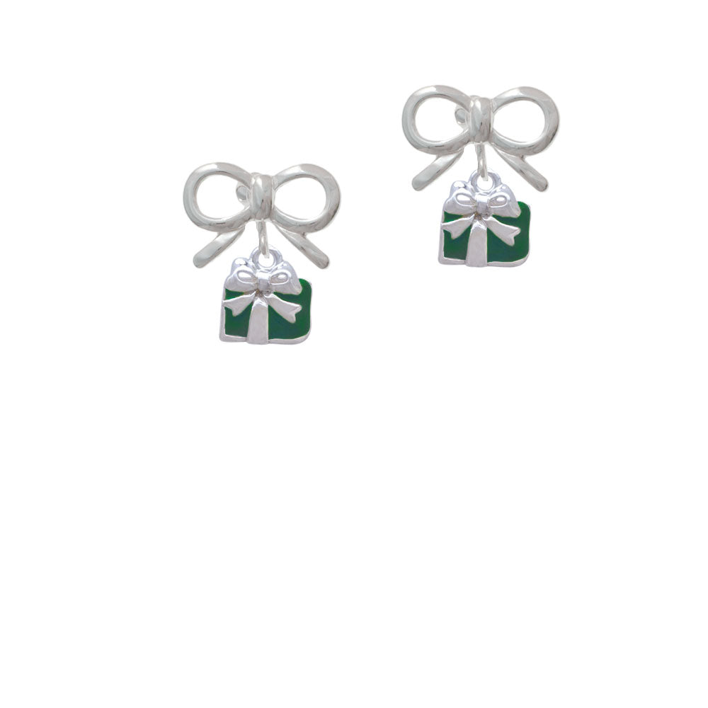 Small Green Enamel Present Crystal Clip On Earrings Image 9