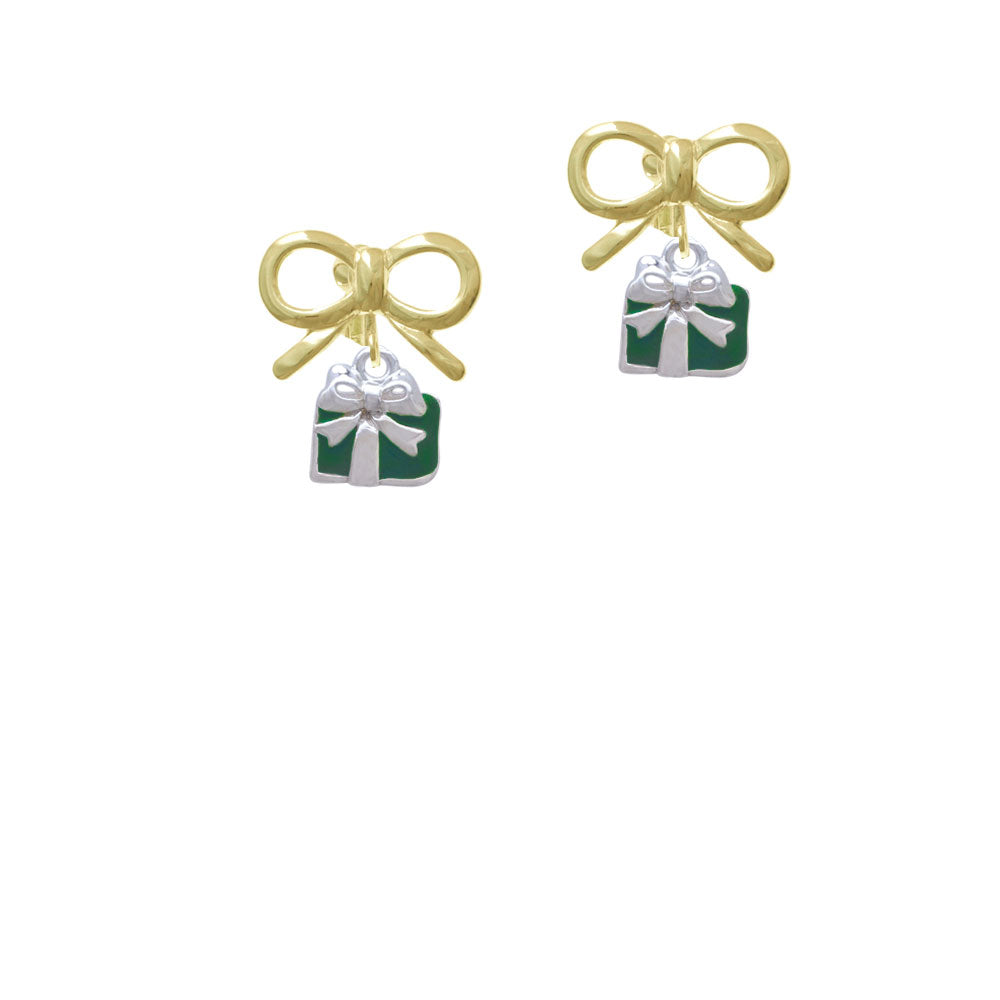 Small Green Enamel Present Crystal Clip On Earrings Image 10