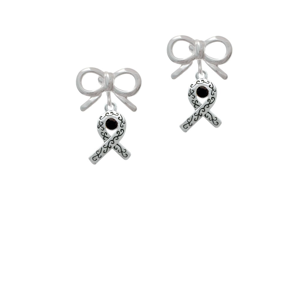 Scroll Ribbon with Black Crystal Crystal Clip On Earrings Image 9