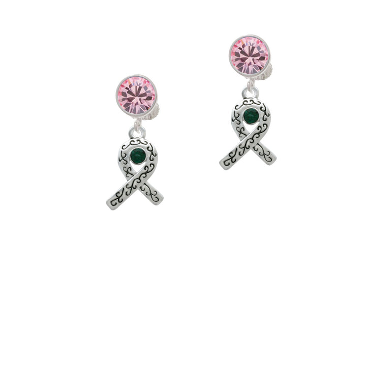 Scroll Ribbon with Green Crystal Crystal Clip On Earrings Image 4