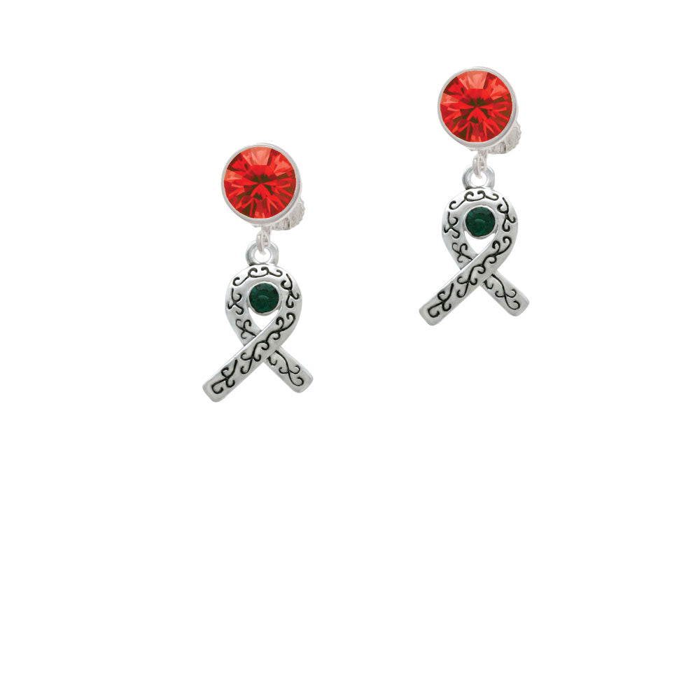 Scroll Ribbon with Green Crystal Crystal Clip On Earrings Image 4