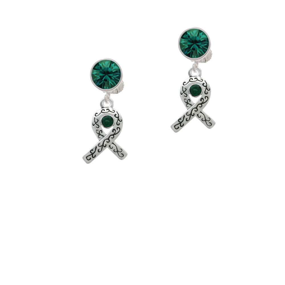 Scroll Ribbon with Green Crystal Crystal Clip On Earrings Image 6