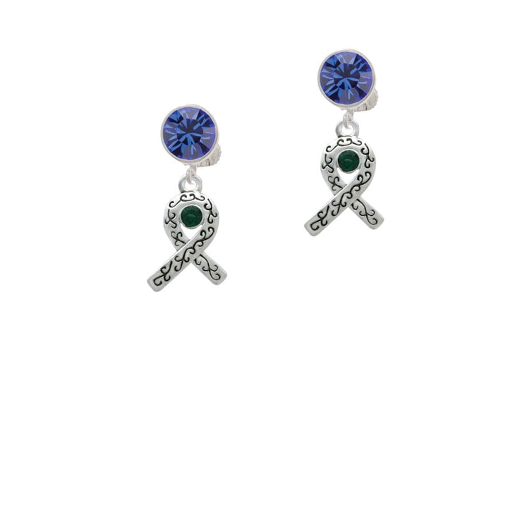 Scroll Ribbon with Green Crystal Crystal Clip On Earrings Image 7