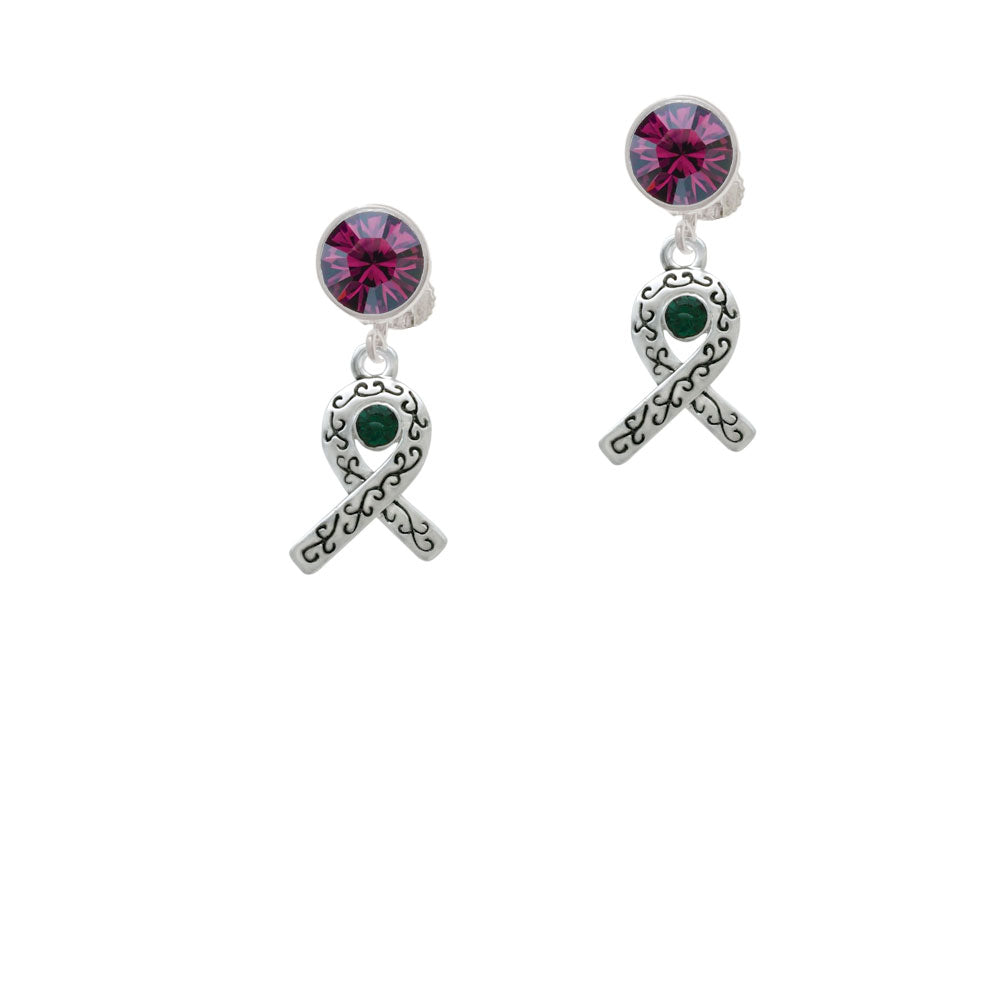 Scroll Ribbon with Green Crystal Crystal Clip On Earrings Image 8