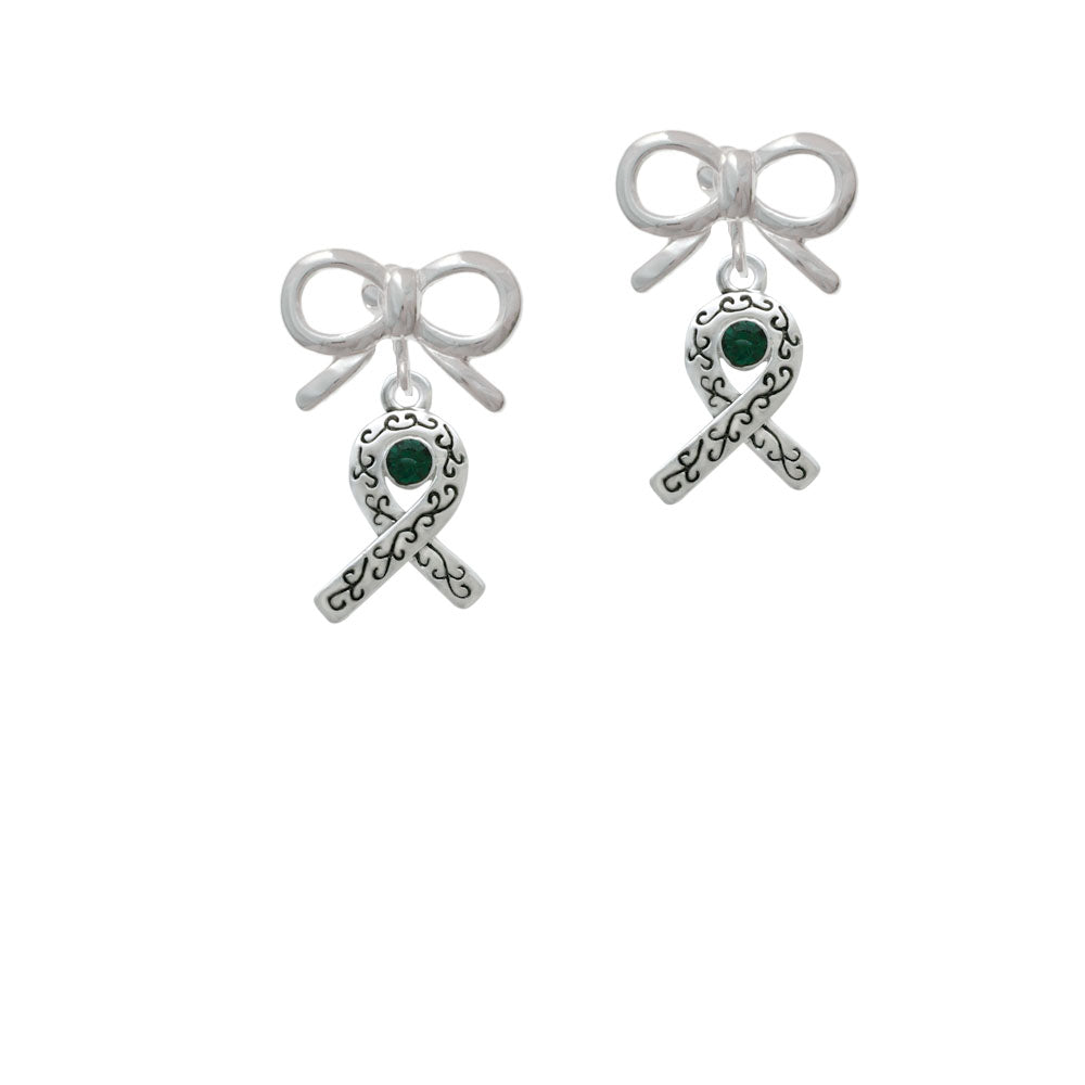 Scroll Ribbon with Green Crystal Crystal Clip On Earrings Image 9