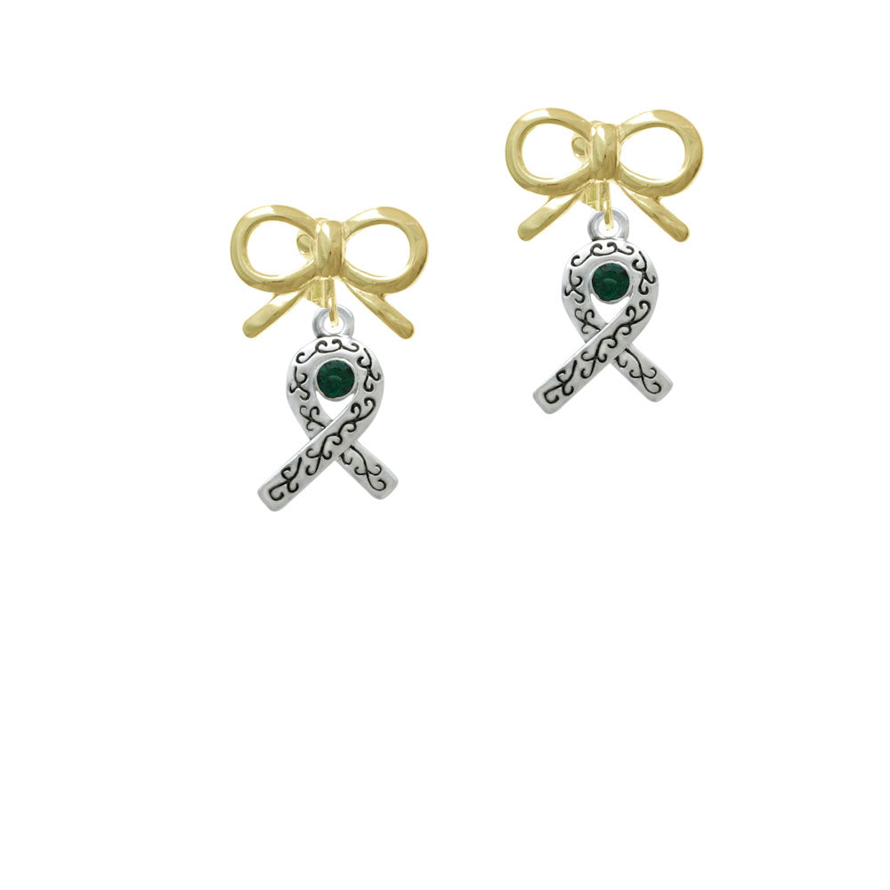 Scroll Ribbon with Green Crystal Crystal Clip On Earrings Image 10