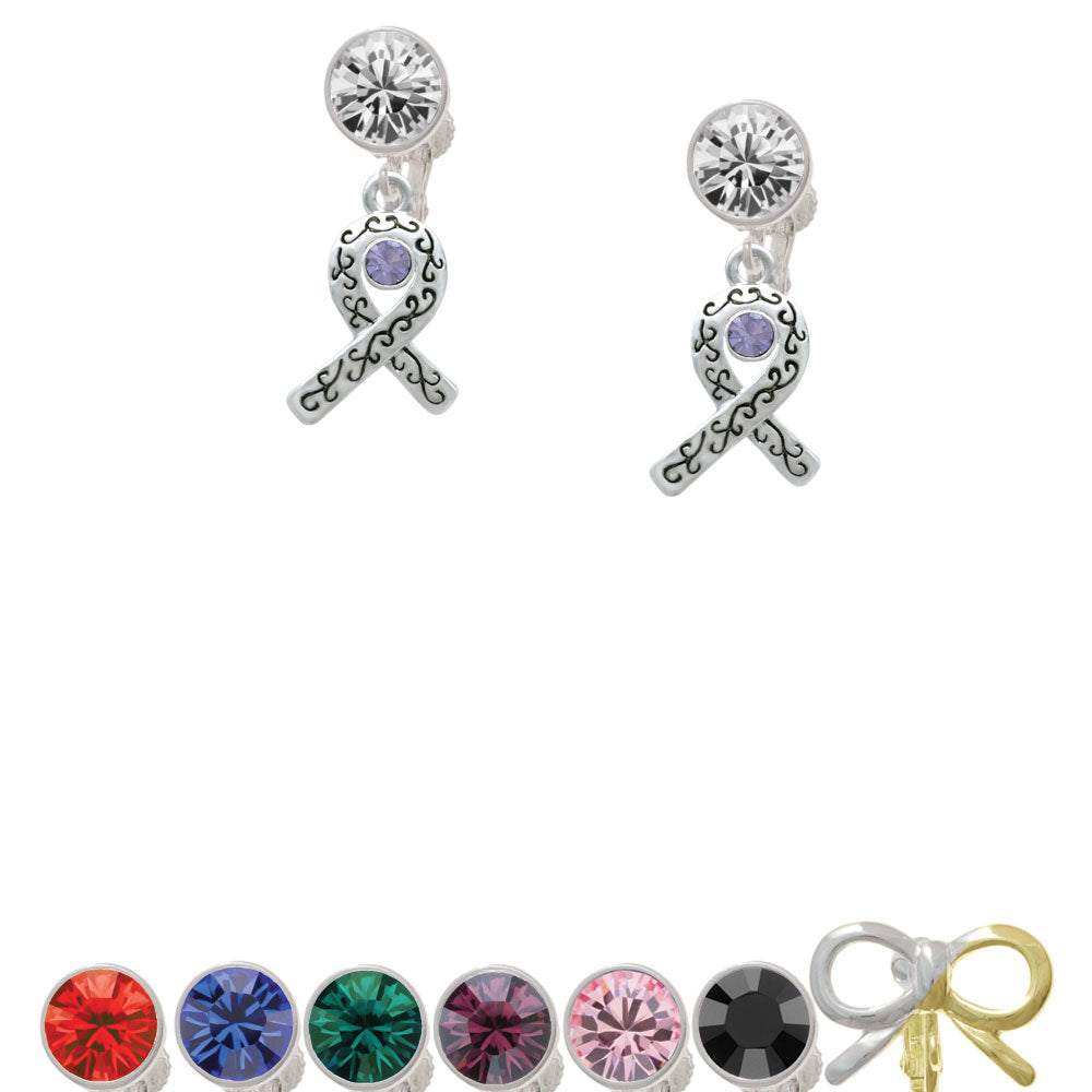 Scroll Ribbon with Lavender Crystal Crystal Clip On Earrings Image 1