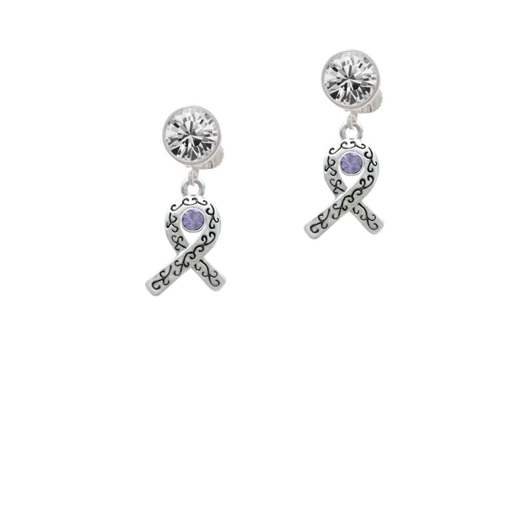 Scroll Ribbon with Lavender Crystal Crystal Clip On Earrings Image 2