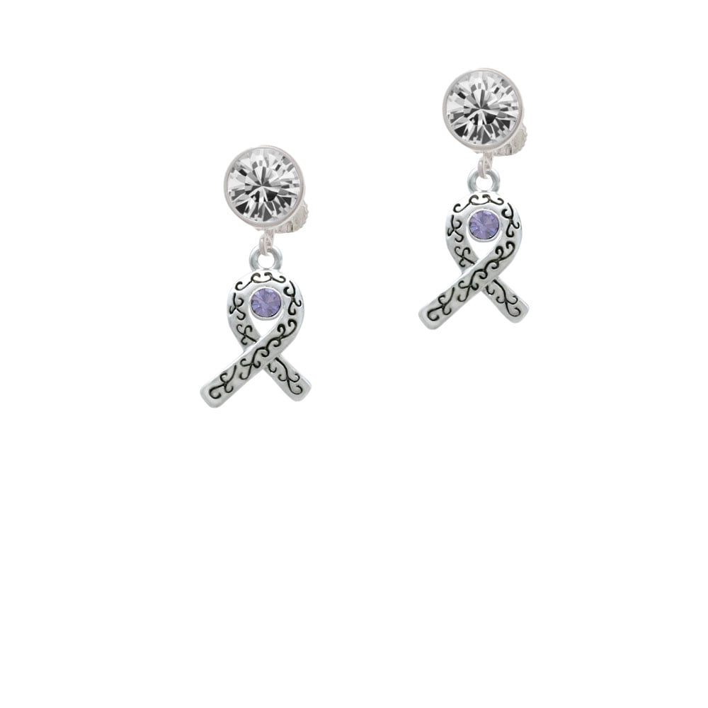 Scroll Ribbon with Lavender Crystal Crystal Clip On Earrings Image 1