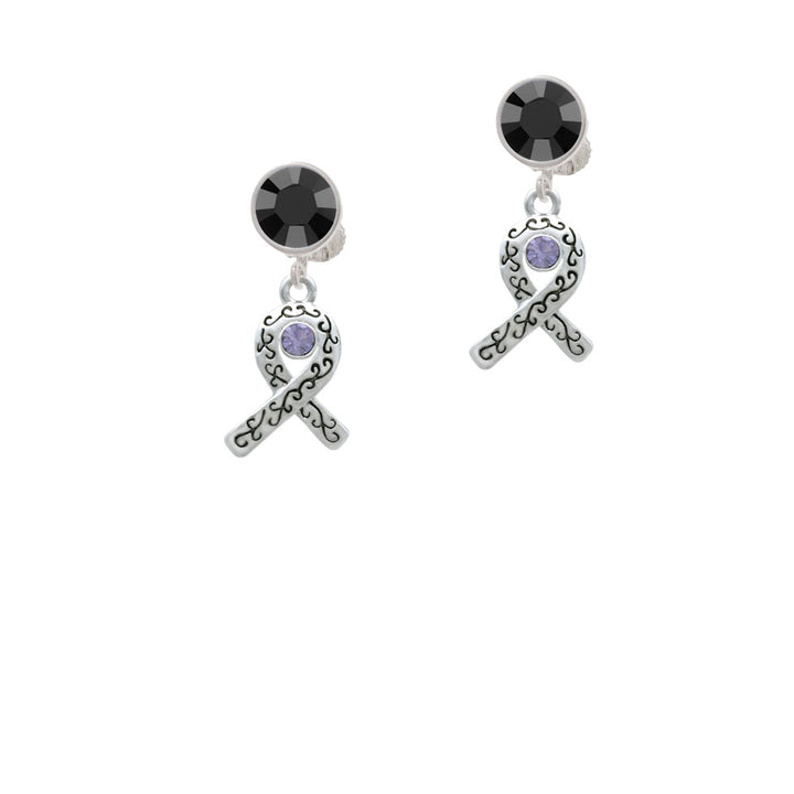 Scroll Ribbon with Lavender Crystal Crystal Clip On Earrings Image 3