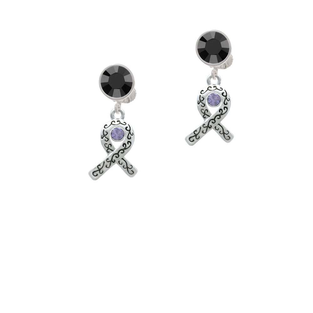 Scroll Ribbon with Lavender Crystal Crystal Clip On Earrings Image 1