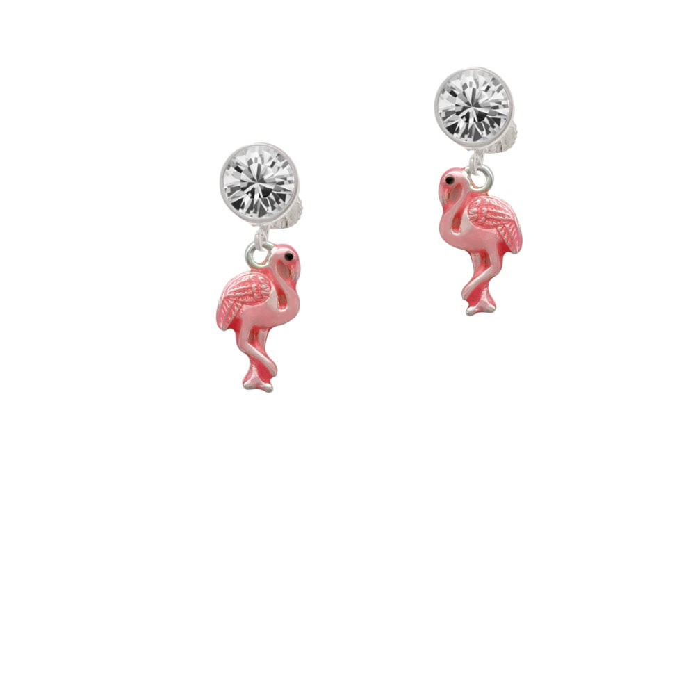 Hot Pink Flamingo Crystal Clip On Earrings Image 2