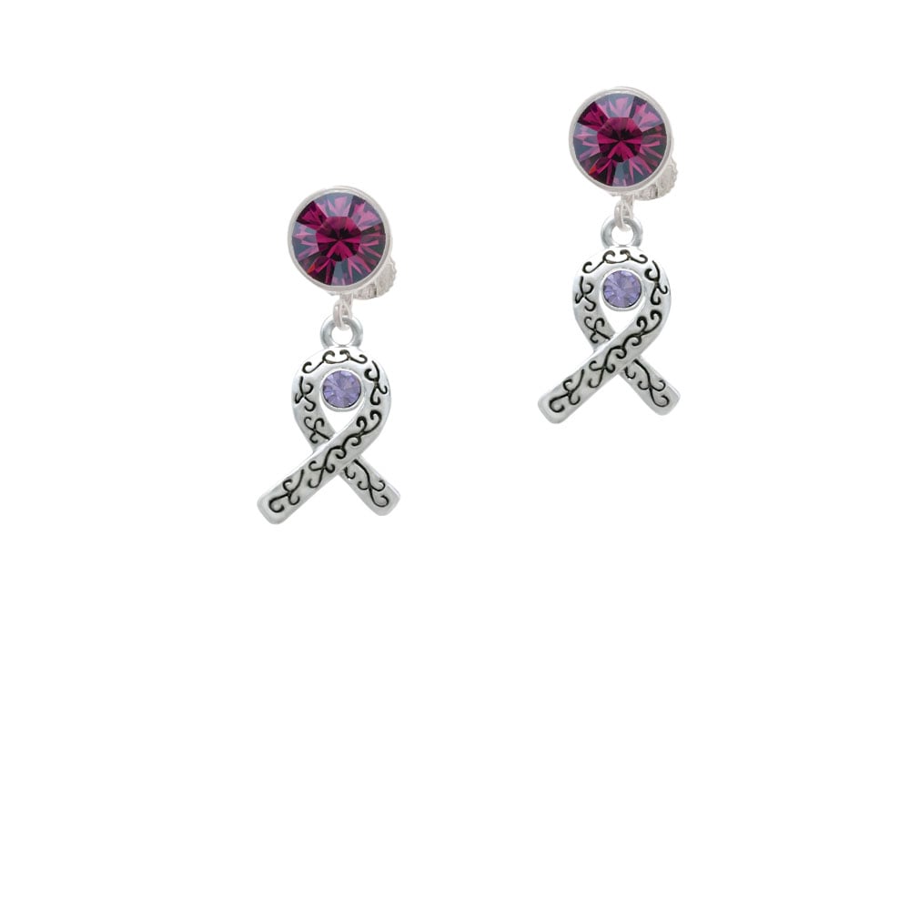 Scroll Ribbon with Lavender Crystal Crystal Clip On Earrings Image 8