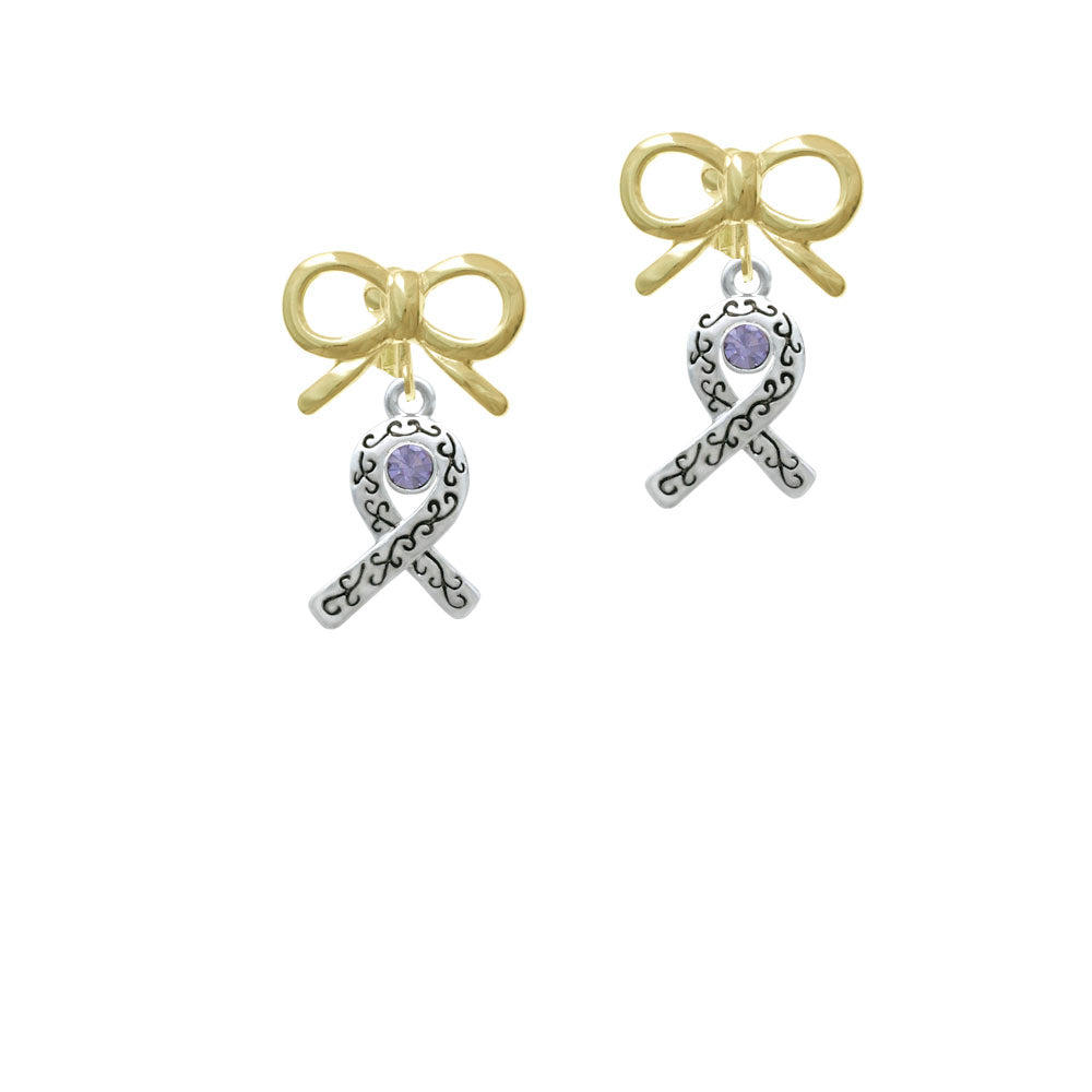 Scroll Ribbon with Lavender Crystal Crystal Clip On Earrings Image 10