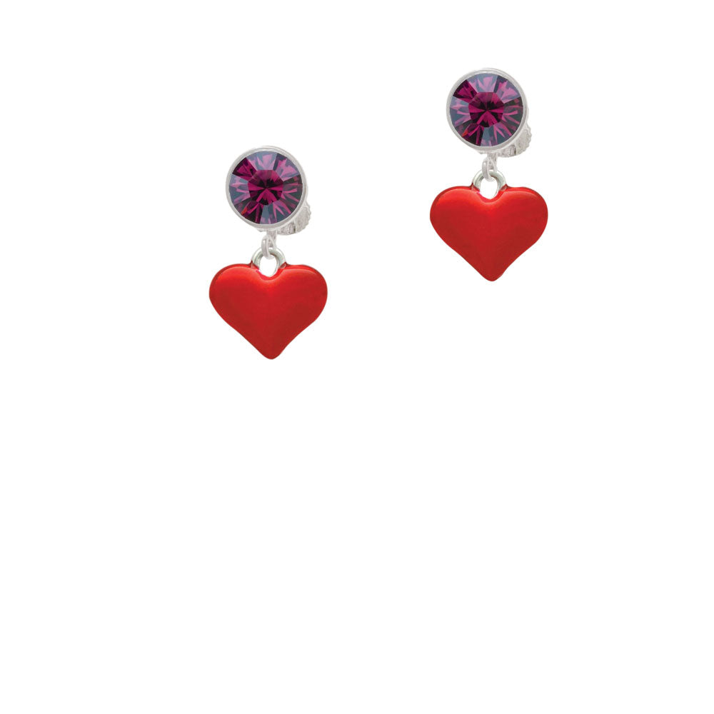 3-D Translucent Red Puff Heart Crystal Clip On Earrings Image 8