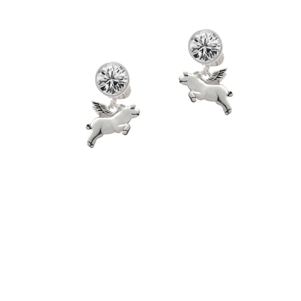 Flying Pig Crystal Clip On Earrings Image 1