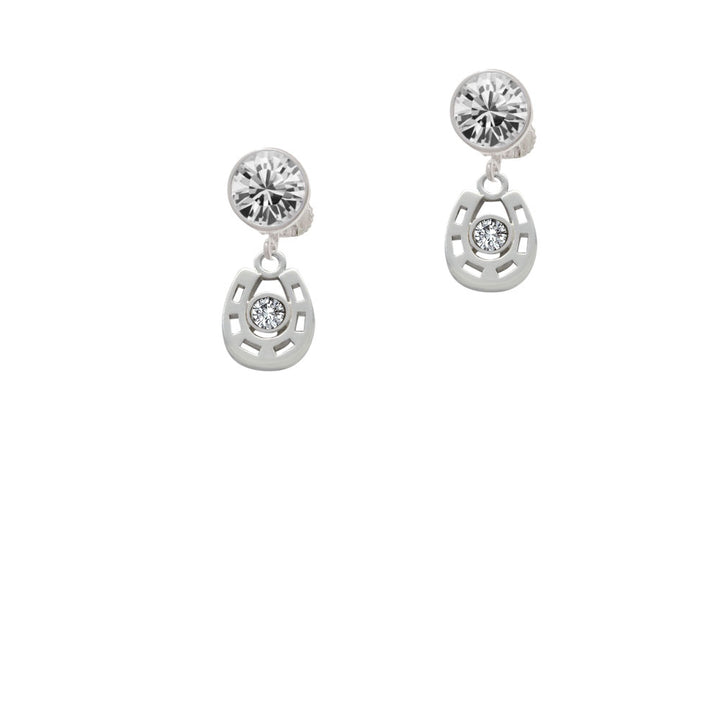 Small Clear Crystal Horseshoe Crystal Clip On Earrings Image 2