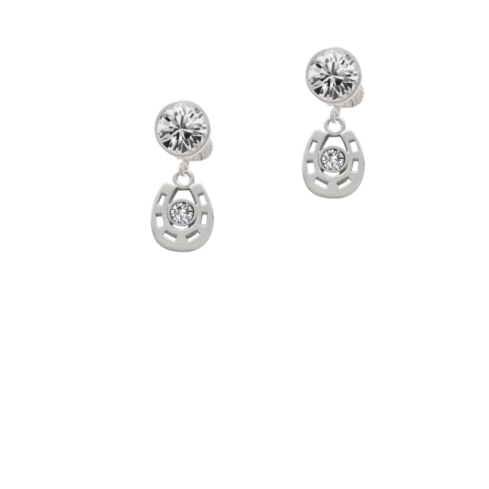 Small Clear Crystal Horseshoe Crystal Clip On Earrings Image 1