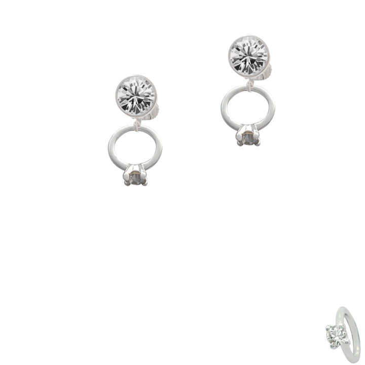 Small Engagement Ring with Crystal Crystal Clip On Earrings Image 2