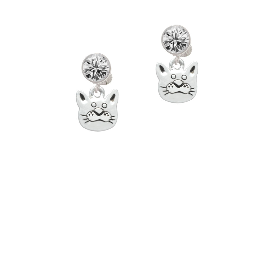 Large Cat Face Crystal Clip On Earrings Image 2