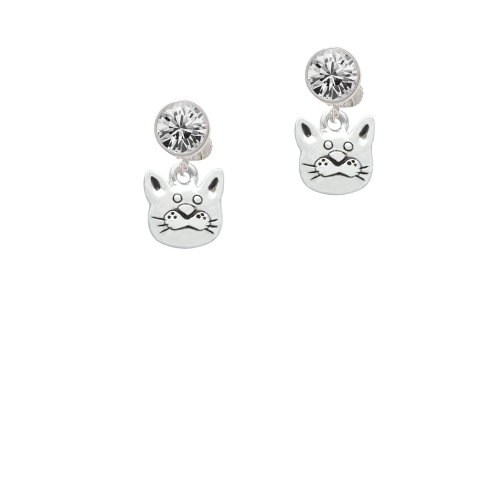 Large Cat Face Crystal Clip On Earrings Image 1