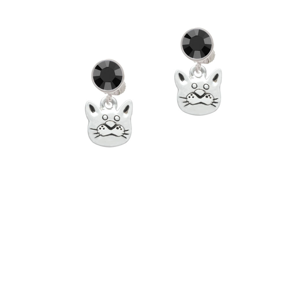 Large Cat Face Crystal Clip On Earrings Image 3