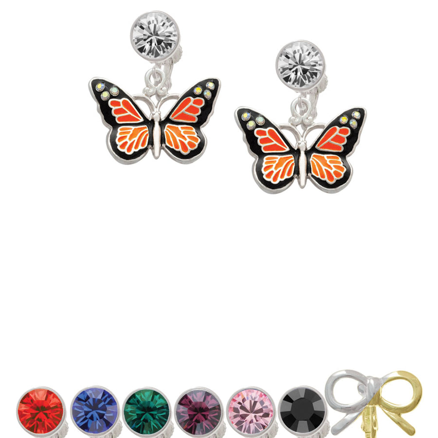 Large Monarch Butterfly with 6 AB Crystals Crystal Clip On Earrings Image 1