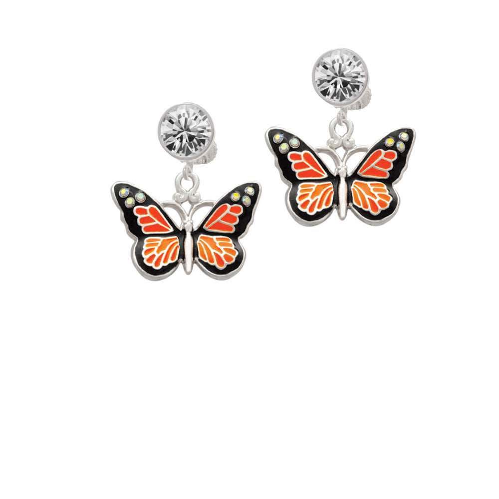 Large Monarch Butterfly with 6 AB Crystals Crystal Clip On Earrings Image 2