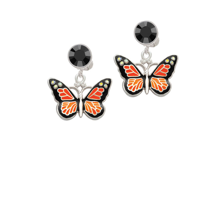 Large Monarch Butterfly with 6 AB Crystals Crystal Clip On Earrings Image 3