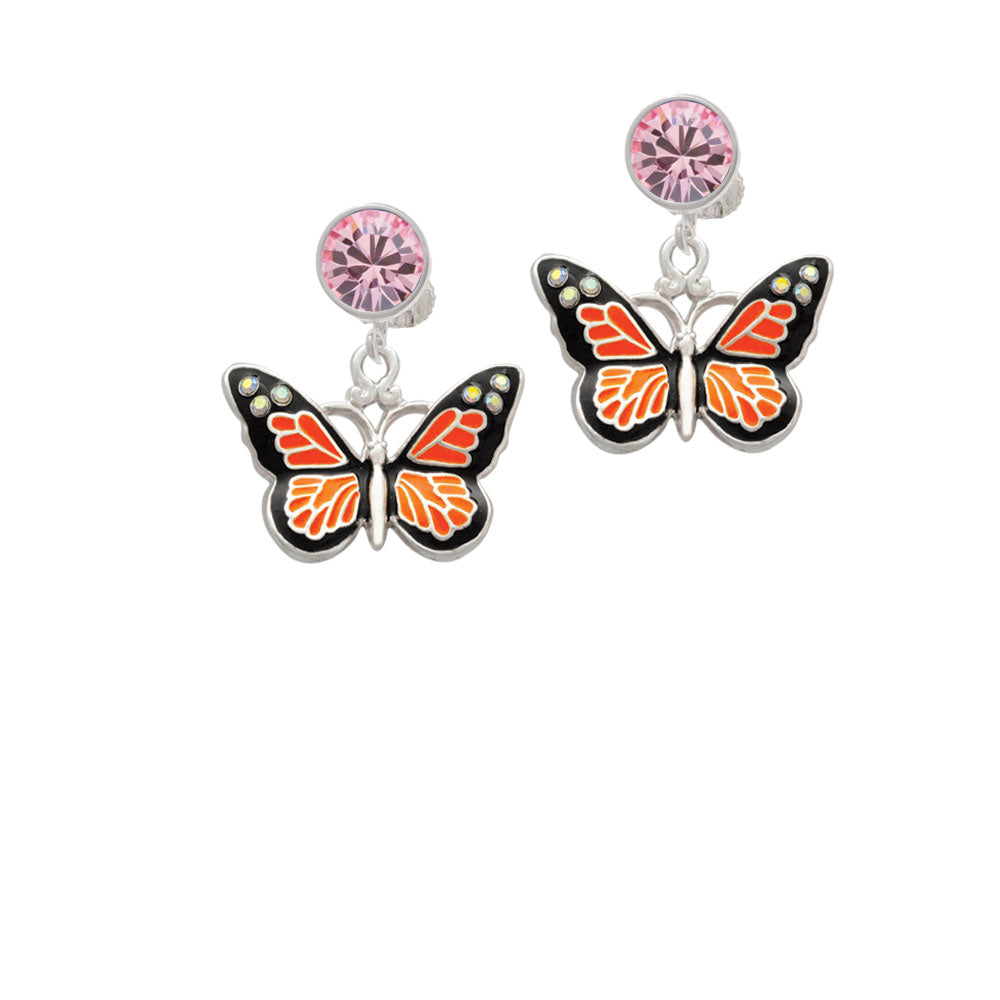 Large Monarch Butterfly with 6 AB Crystals Crystal Clip On Earrings Image 4