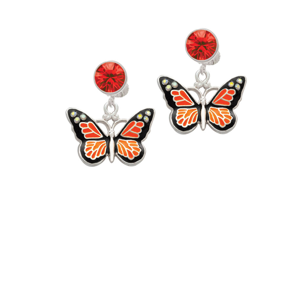 Large Monarch Butterfly with 6 AB Crystals Crystal Clip On Earrings Image 4