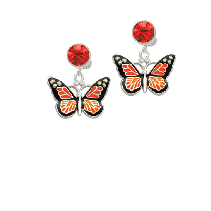 Large Monarch Butterfly with 6 AB Crystals Crystal Clip On Earrings Image 4