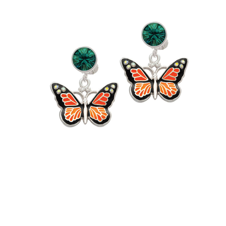 Large Monarch Butterfly with 6 AB Crystals Crystal Clip On Earrings Image 6