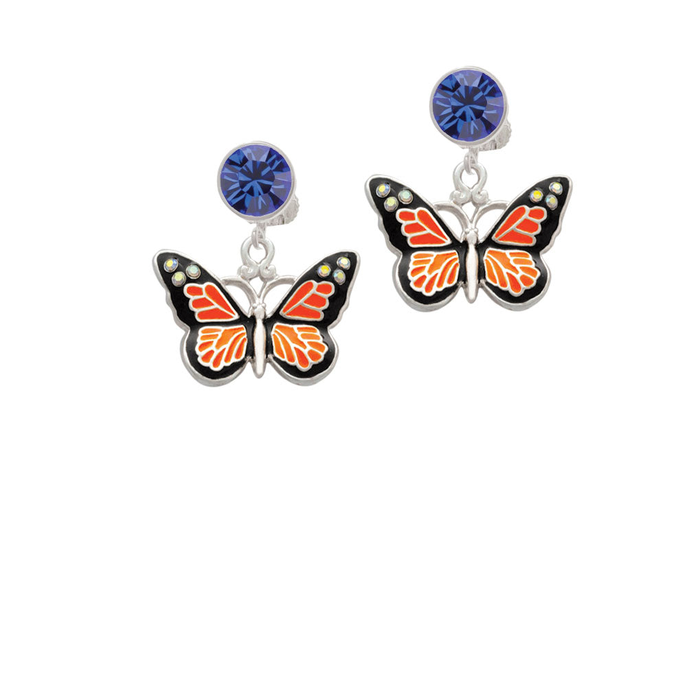 Large Monarch Butterfly with 6 AB Crystals Crystal Clip On Earrings Image 7