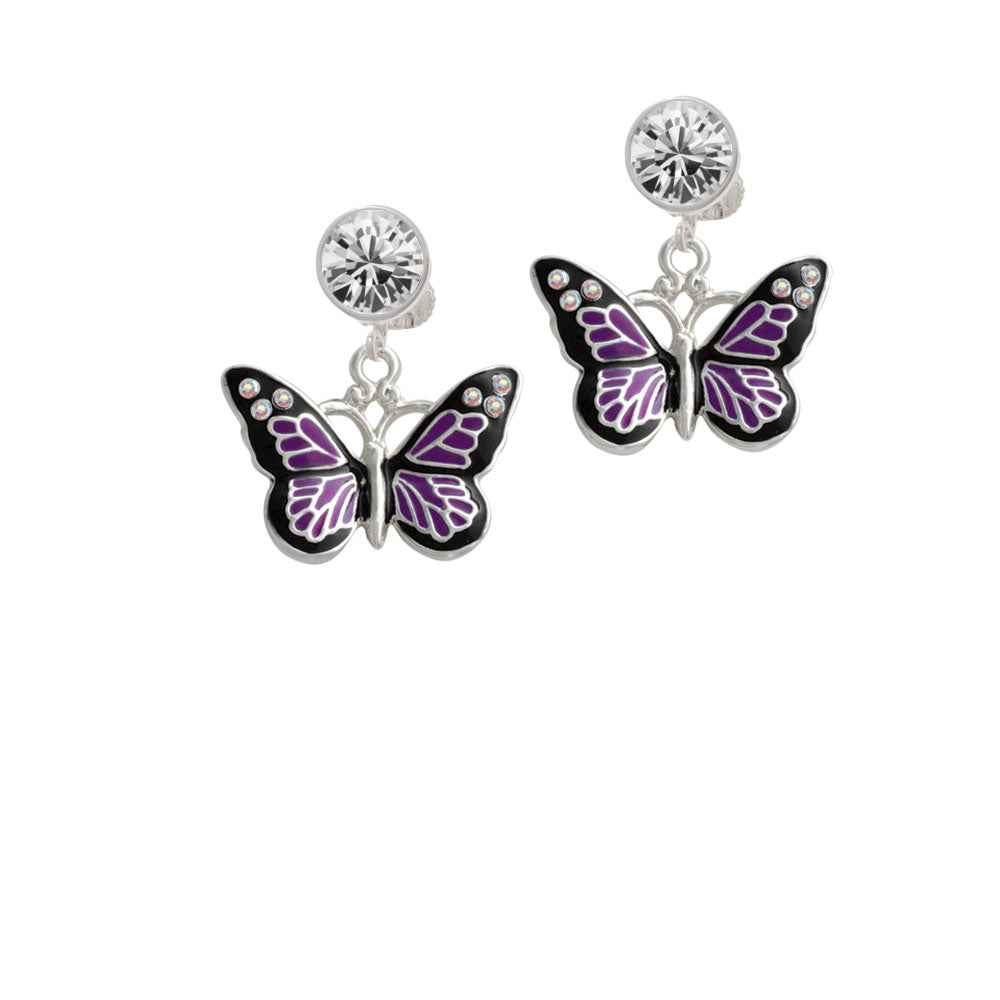 Large Purple Butterfly with 6 AB Crystals Crystal Clip On Earrings Image 2