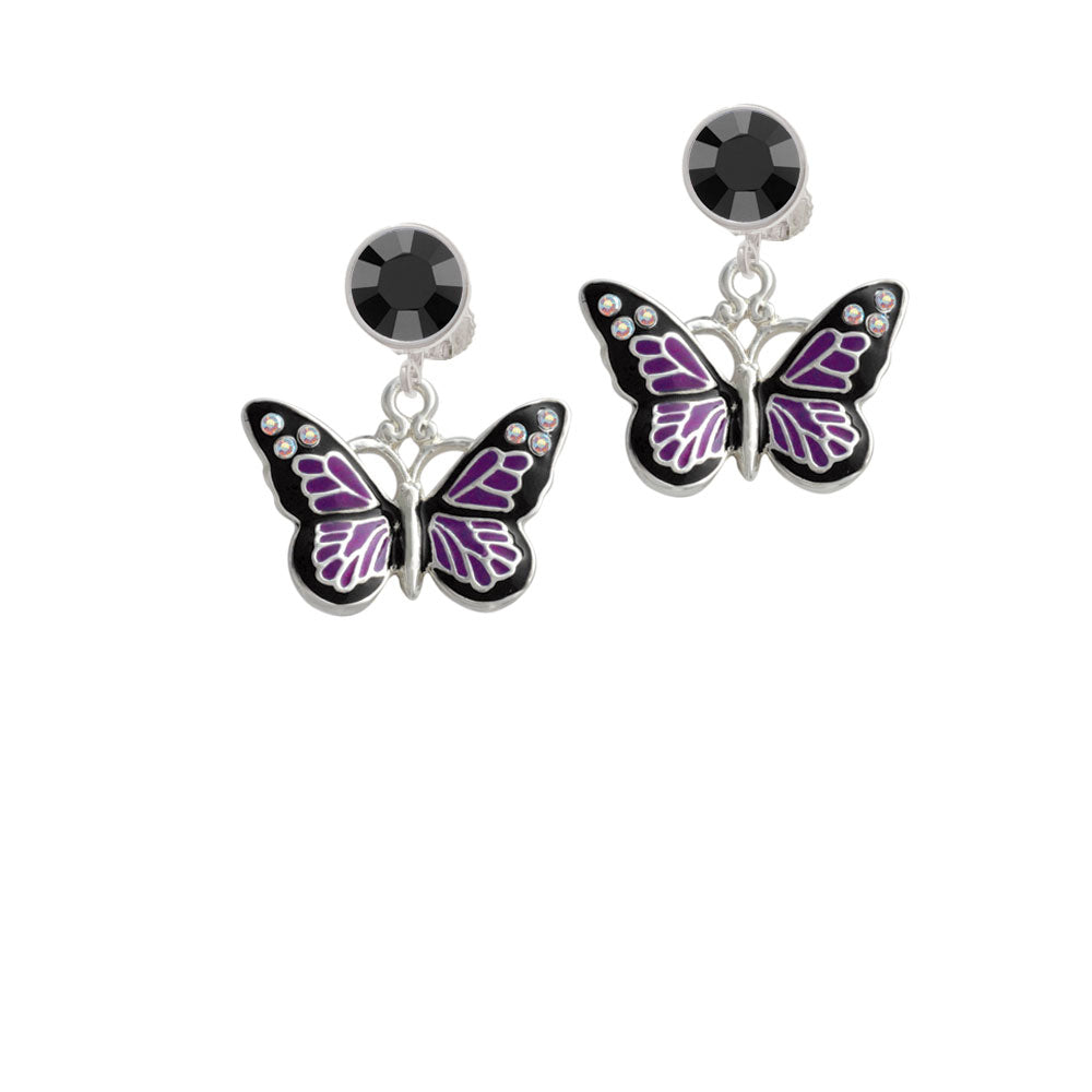 Large Purple Butterfly with 6 AB Crystals Crystal Clip On Earrings Image 3