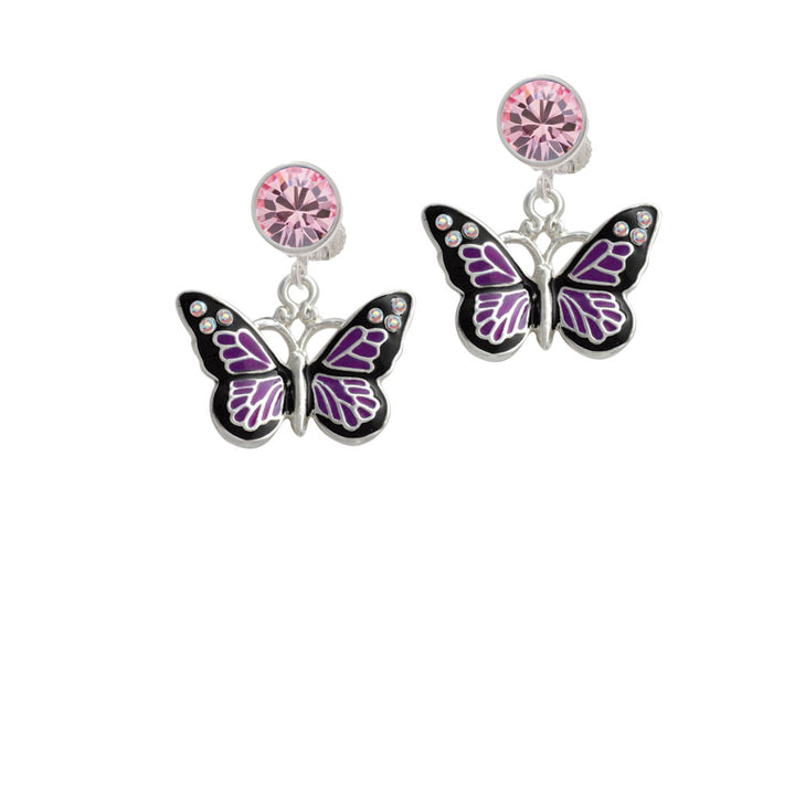 Large Purple Butterfly with 6 AB Crystals Crystal Clip On Earrings Image 4