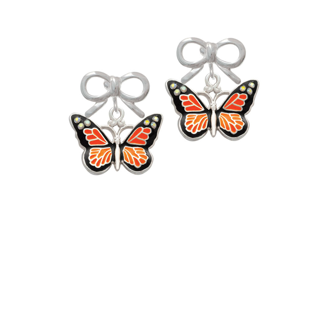 Large Monarch Butterfly with 6 AB Crystals Crystal Clip On Earrings Image 9