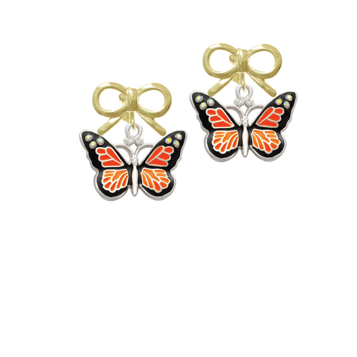 Large Monarch Butterfly with 6 AB Crystals Crystal Clip On Earrings Image 10