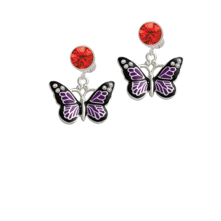 Large Purple Butterfly with 6 AB Crystals Crystal Clip On Earrings Image 4