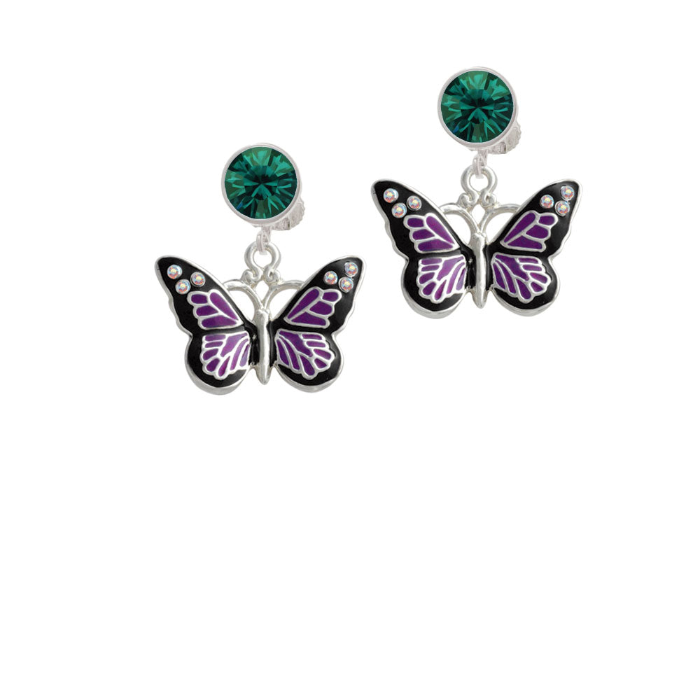 Large Purple Butterfly with 6 AB Crystals Crystal Clip On Earrings Image 6