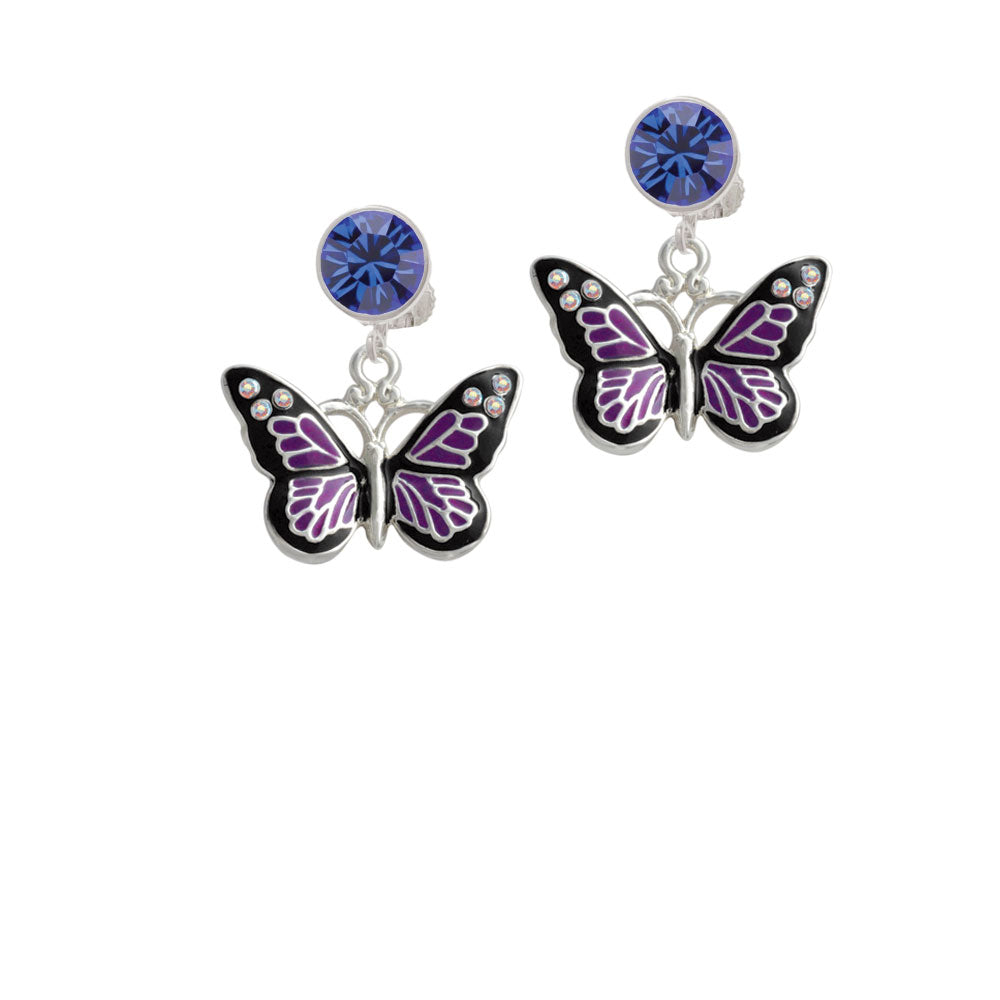 Large Purple Butterfly with 6 AB Crystals Crystal Clip On Earrings Image 7