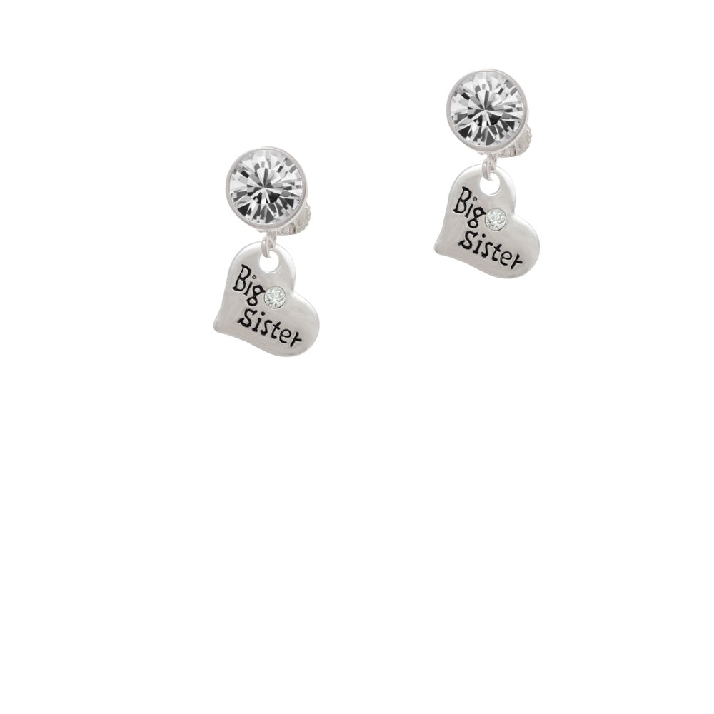 Small Big Sister Heart with Clear Crystal Crystal Clip On Earrings Image 2