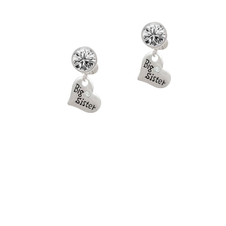 Small Big Sister Heart with Clear Crystal Crystal Clip On Earrings Image 1