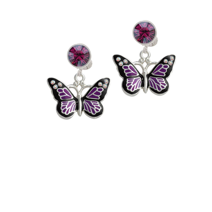 Large Purple Butterfly with 6 AB Crystals Crystal Clip On Earrings Image 8