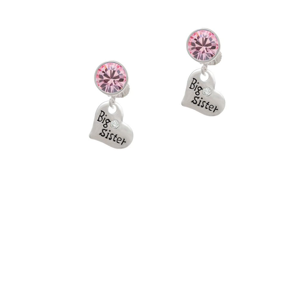 Small Big Sister Heart with Clear Crystal Crystal Clip On Earrings Image 4