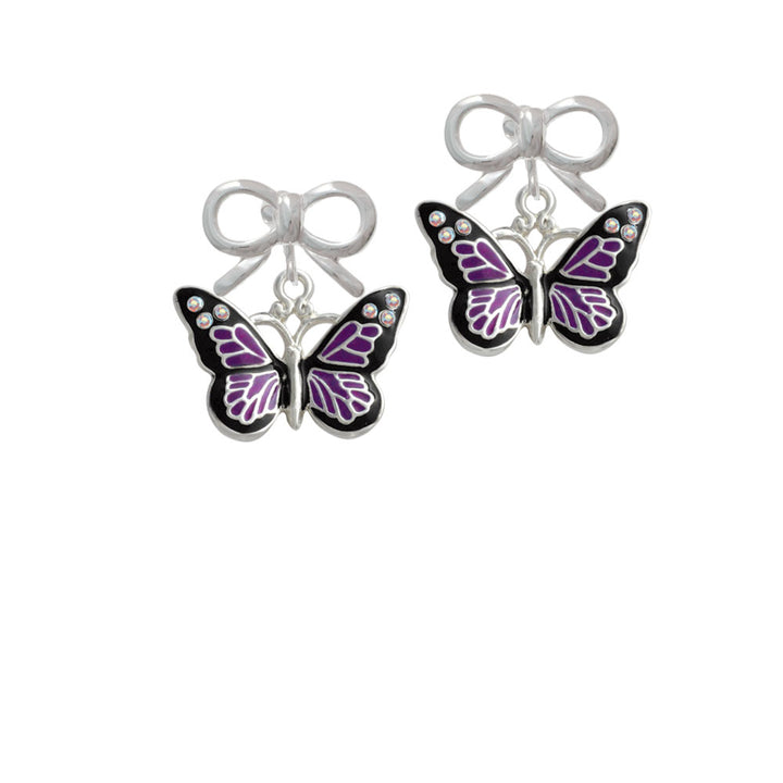 Large Purple Butterfly with 6 AB Crystals Crystal Clip On Earrings Image 9