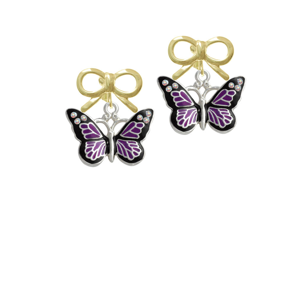 Large Purple Butterfly with 6 AB Crystals Crystal Clip On Earrings Image 10