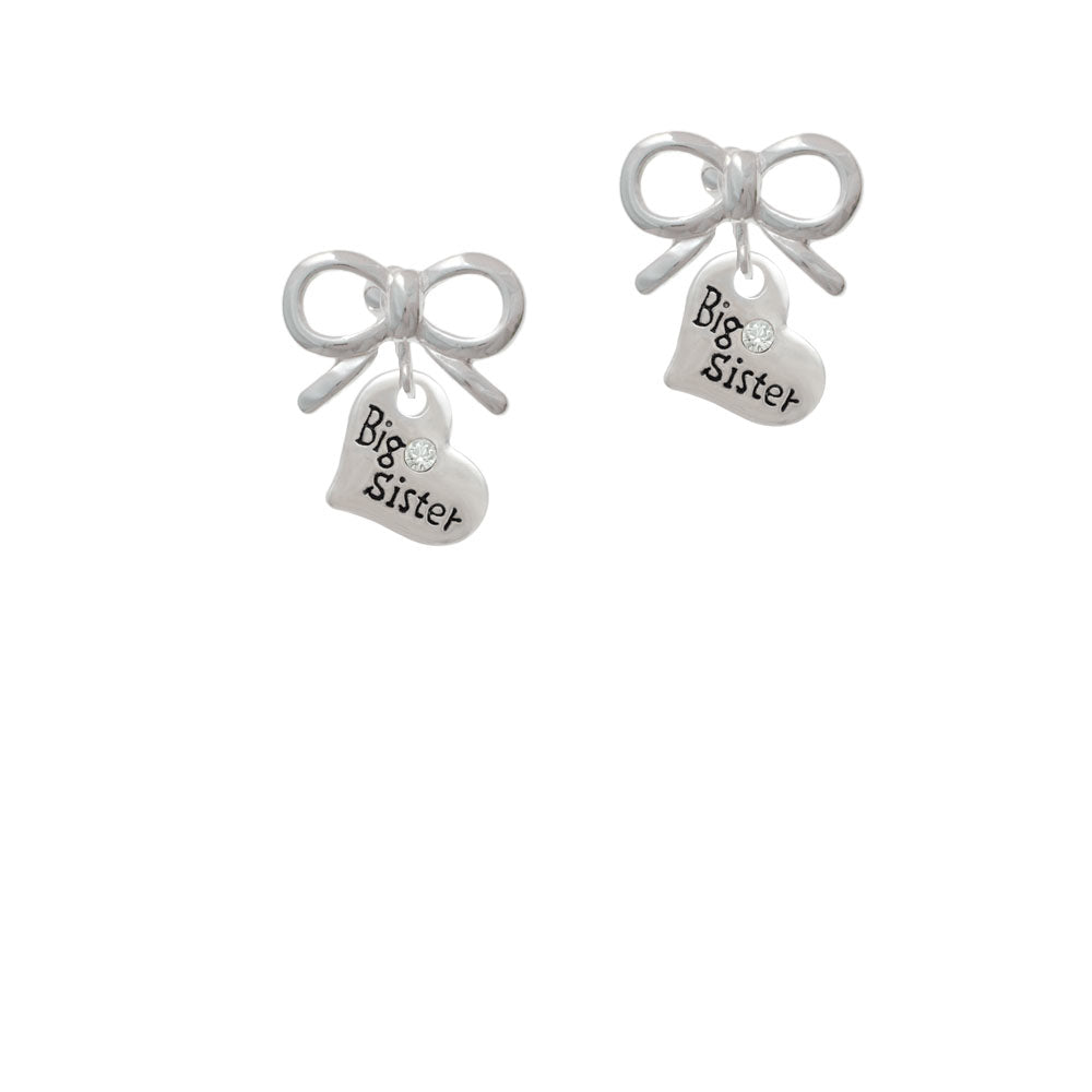 Small Big Sister Heart with Clear Crystal Crystal Clip On Earrings Image 9